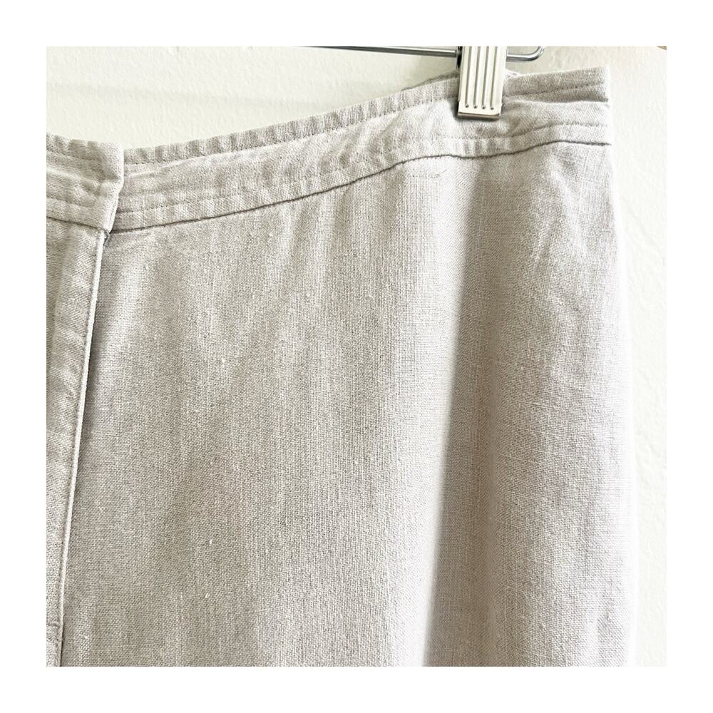 J. Jill Embroidered Floral Linen Wide Leg Pants Size 8 Petite Tan Pull On Beach - Picture 9 of 11
